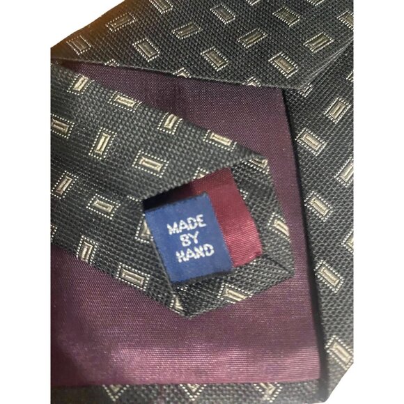 Polo By Ralph Lauren Black Geometric Pattern Tie 100% Silk Mens Handmade USA - Picture 5 of 5